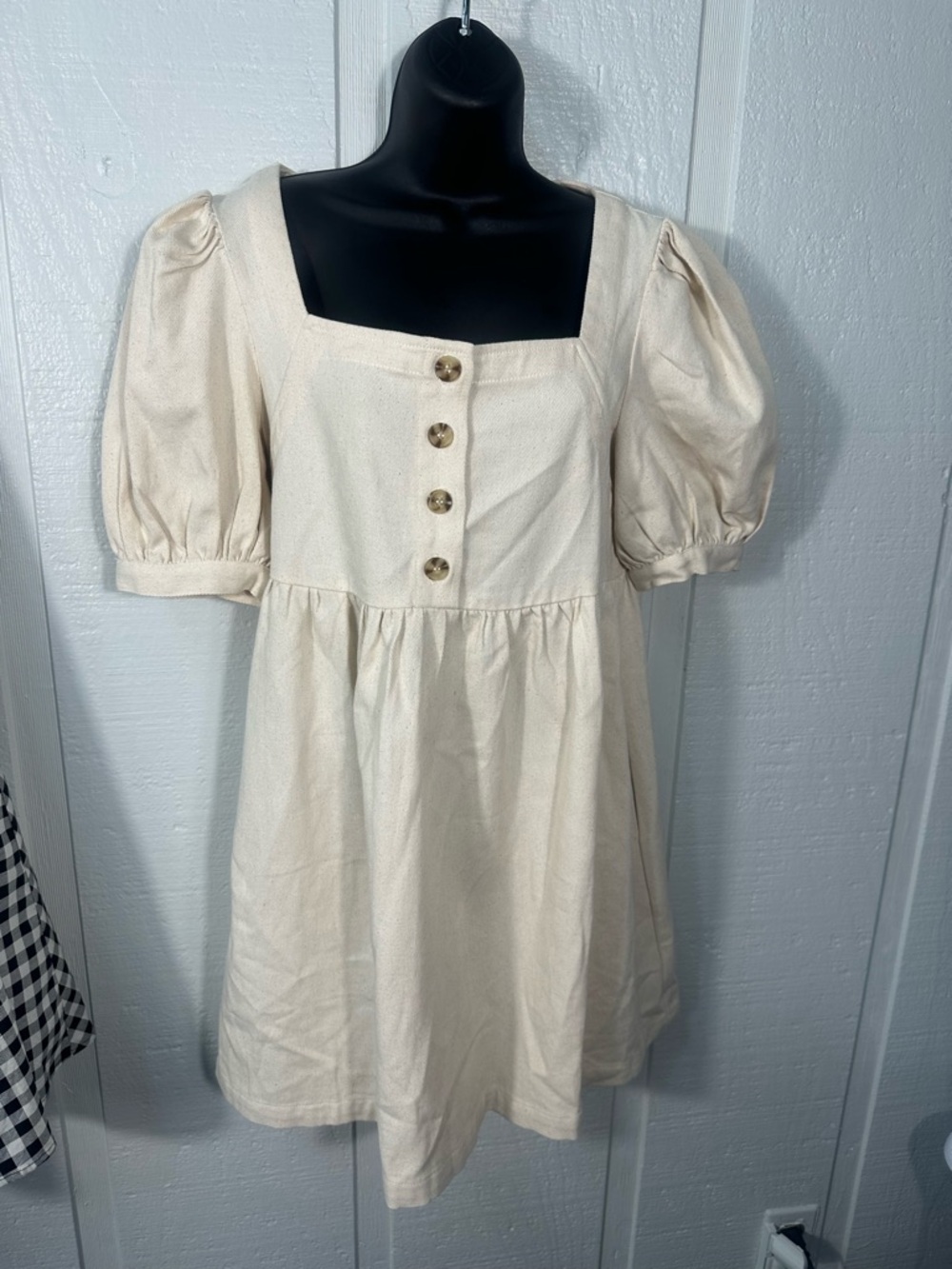 Flying Tomato Beige Denim Dress Size Medium EUC - Picture 2 of 7